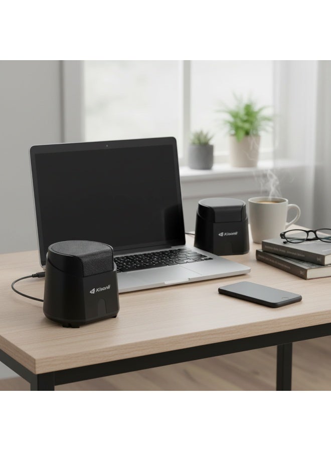 كيسونلي نظام مكبرات صوت صغيرة متعددة الوسائط Kisonli K-500 مع مضخم صوت USB 2.0 - مكبر صوت كمبيوتر 2.1 قناة مع صوت جهير عميق، مدخل صوت 3.5 ملم، نظام صوت مكتبي صغير يعمل بمنفذ USB - أسود - Image 3